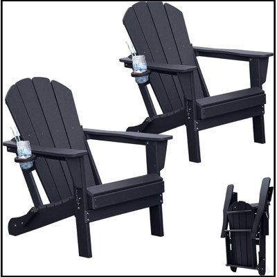 Durable HDPE Adirondack Chairs Set Of 2 With Cup Holders, Weather-Resistant And Easy To Store, Perfect For Outdoor Relaxation