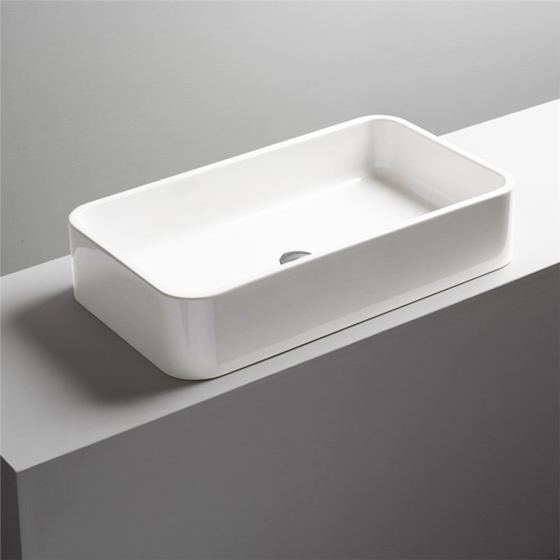 Lavabo de salle de bain vasque rectangulaire en céramique Cosa, Blanc lustré