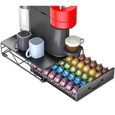 Coffee Pod Holder Drawer Compatible With Nespresso - 40 Large Or 60 Small Vertuoline Pods - Black Metal Coffee Capsule Storage Organizer For Vertuo - Coffee Capsule Holder For Kcup Home Kitchen