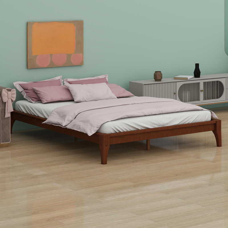 Solid Dry Bamboo Wood Platform Bed Frame, Brown