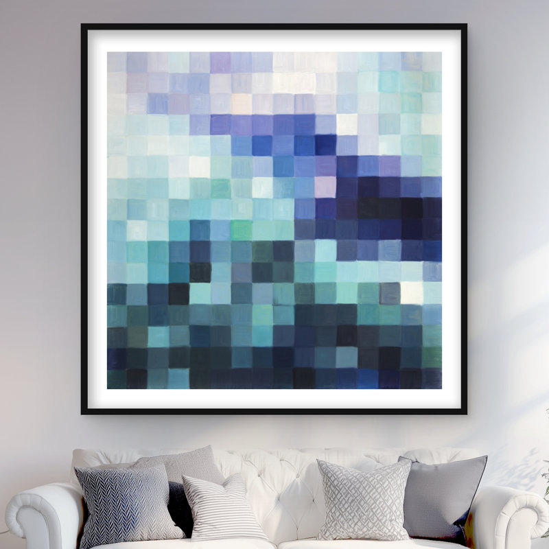 «Pixelized Landscape - Turquoise Bathroom», impression encadrée, H 48 po x l 48 po