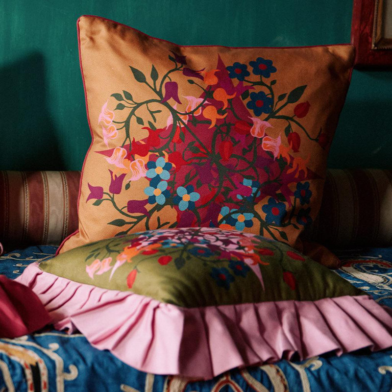 Square Pillow Cover Blumen, Orange