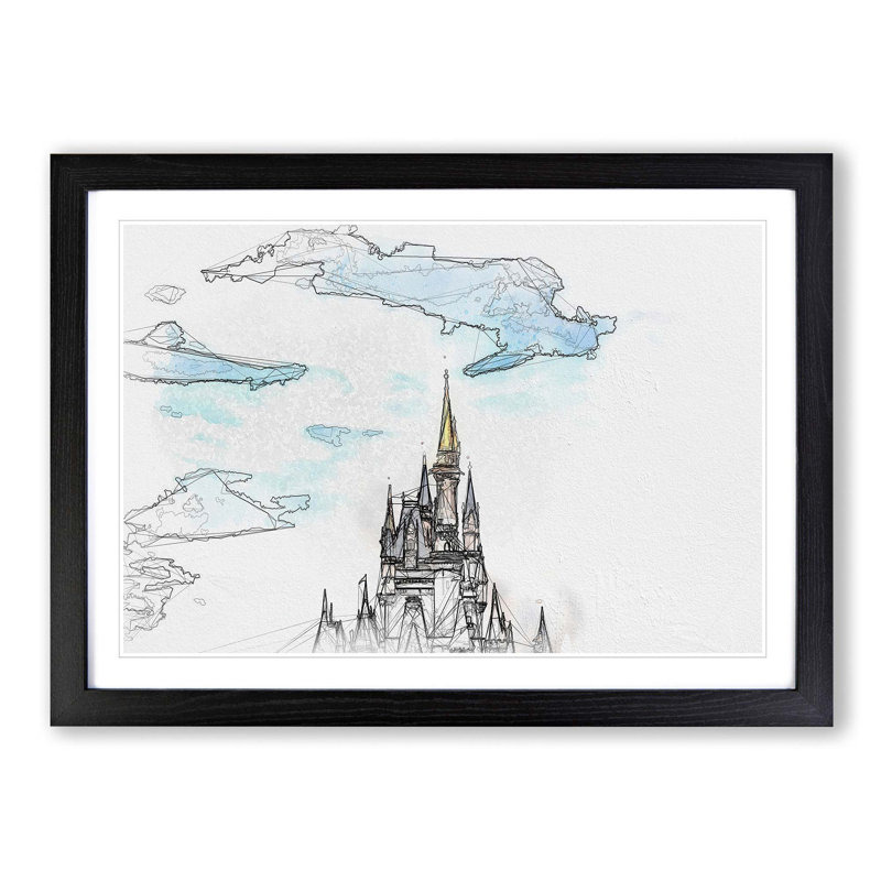 Magic Kingdom Castle in Abstract - Picture Frame Graphic Art Print, Black, 60cm H x 91cm W x 2cm D