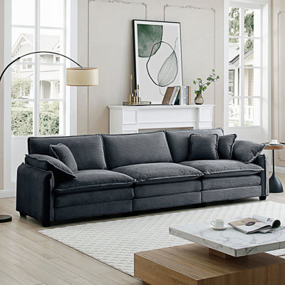 Canapé modulaire Mid-Century 3 places avec 2 coussins et 3 coussins décoratifs