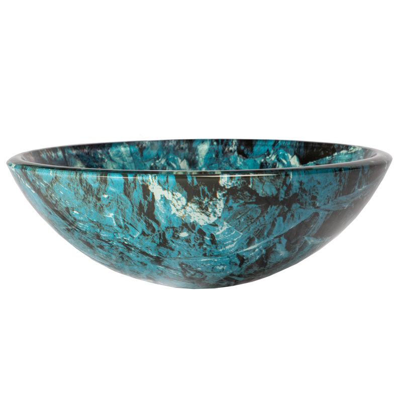 Eden Bath Cliffside 16.5'' Blue Tempered Glass Circular Bathroom Sink
