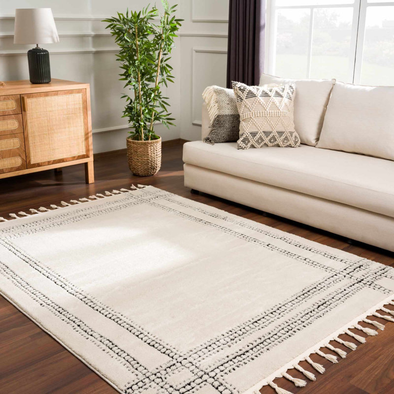 Jamond Moroccan Machine Woven Polypropylene Area Rug in Beige, Rectangle 7'10" x 10'