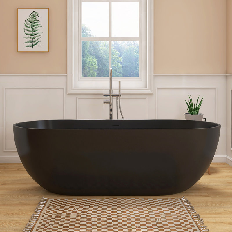 Fslefay 69'' Freestanding Bathtub Solid Surface Deep Soaking Tubs, Matte Black