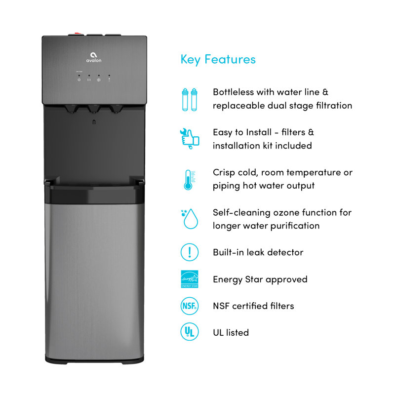 Avalon Black Free Standing Bottleless Electric Filtered Water Dispenser