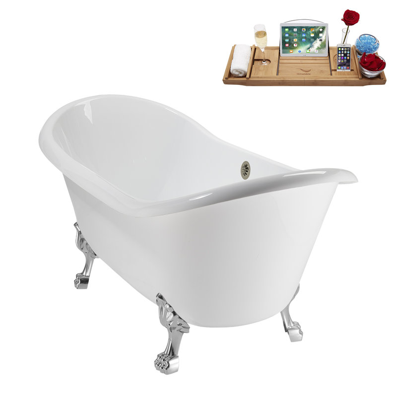 71" Streamline Clawfoot Tub,Tray,Drain and Clawfeet, Polished Chrome, Brushed Nickel