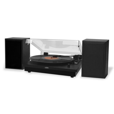 Jensen Decorative 3-speed Stereo Turntable With Separate Speakers And Dual Bluetooth In Black