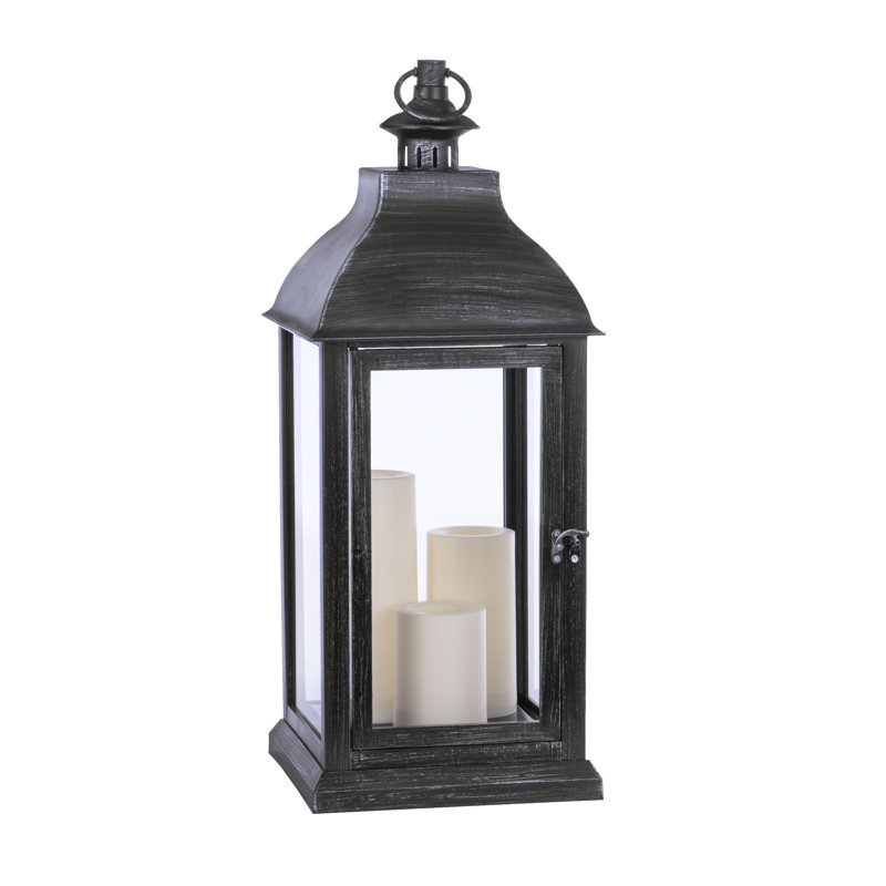 22.6'' Battery Powered Integrated LED Outdoor Lantern, Black