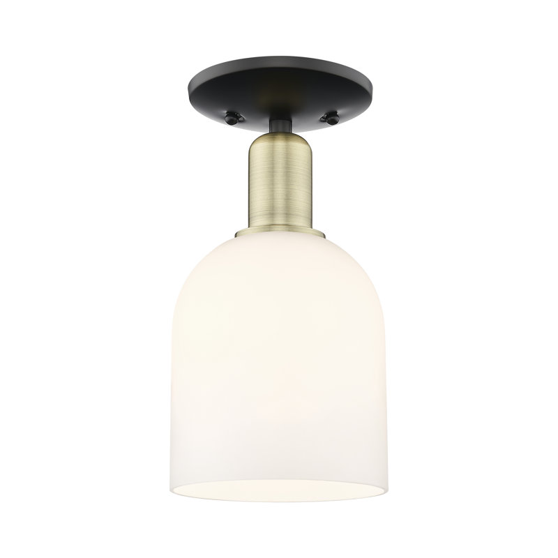 Arcadia - Bella - Plafonnier semi-encastré 6 po 1 lumière - Finition laiton antique noir - Abat-jour blanc, Blanc