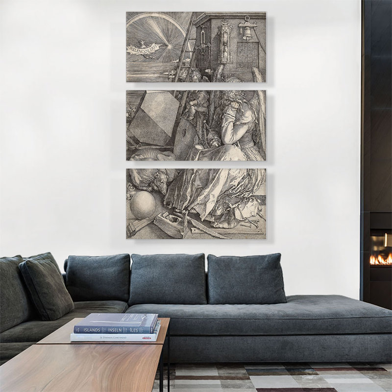 «Melencolia I 1514» par Albrecht Dürer, ensemble de 3 reproductions d'art sur toiles tendues, H 60 po x l 40 po x P 0,75 po
