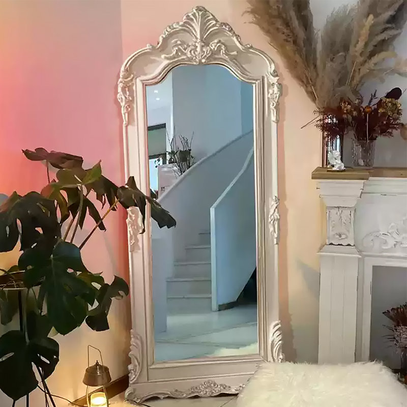 Miroir pleine grandeur de style français sculpté à la main, 78,74 po x 35,43 po