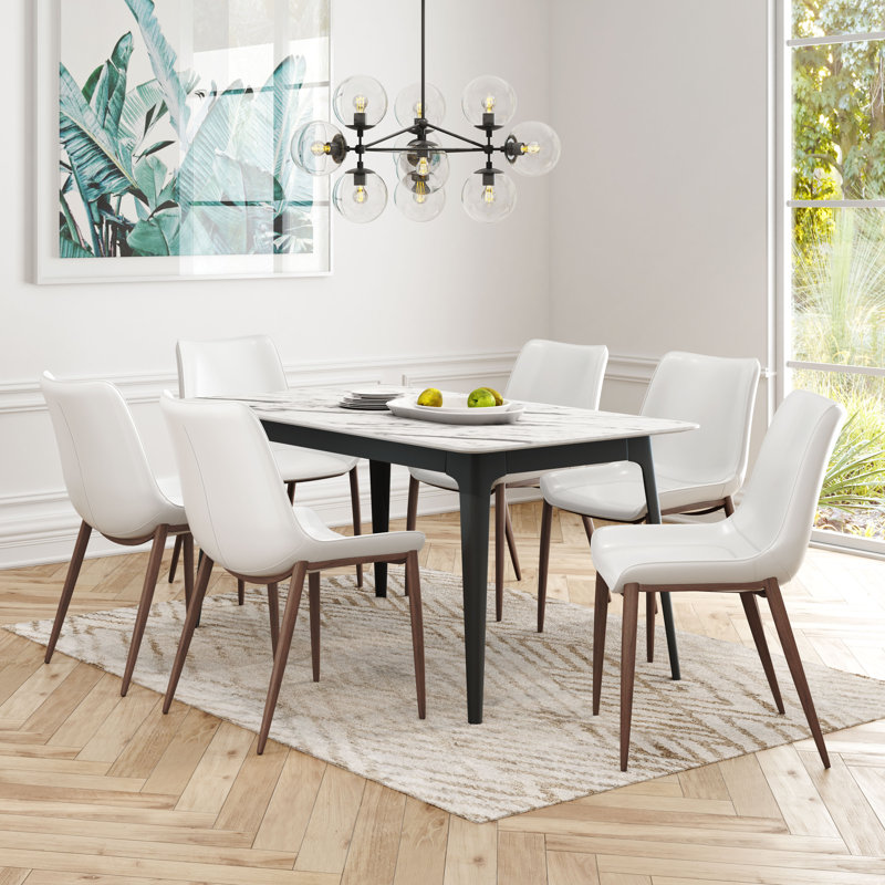 Magnus Transitional High Side Chair in White & Walnut with Metal Legs