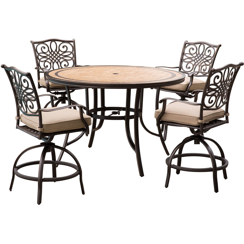 Alejando 5 Pieces High-Dining Set with Cushions, Tan