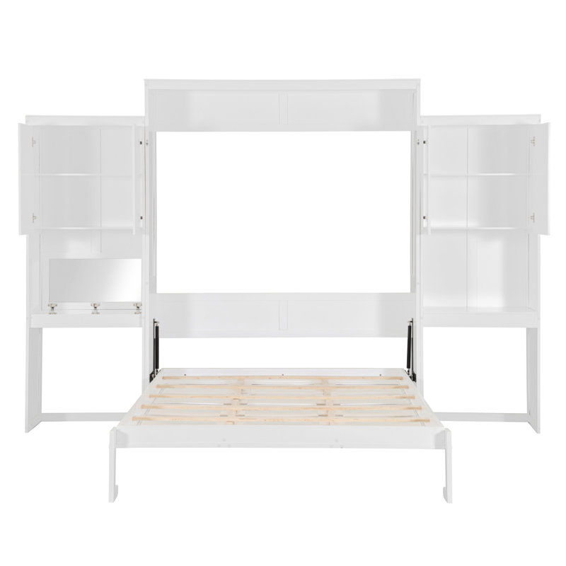 Grand lit escamotable avec bureau, coiffeuse et armoires, grand (blanc)