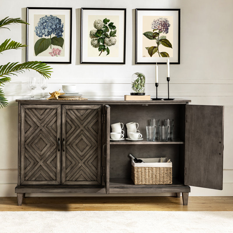 Phelan 60'' Wide Distressed Sideboard with Adjustable Shelves, Gray