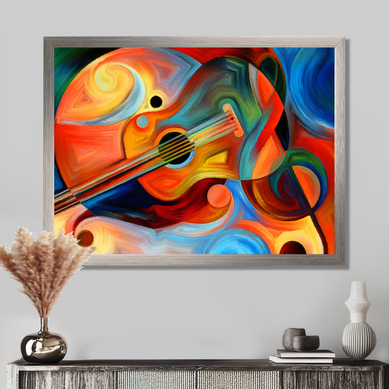 «Music and Rhythm - Abstract», reproduction d'art sur toile encadrée, Avec cadre, Argent argent, H 24 po x l 32 po