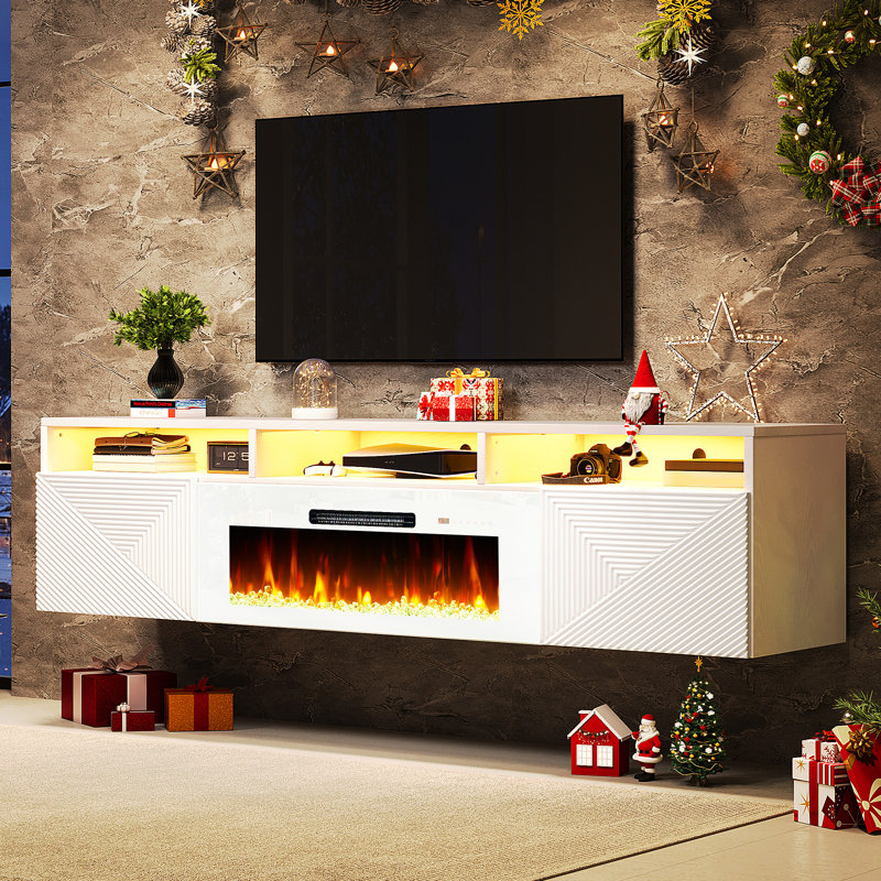 Meuble télé avec foyer 70 po Bhhatu, Blanc, 70"