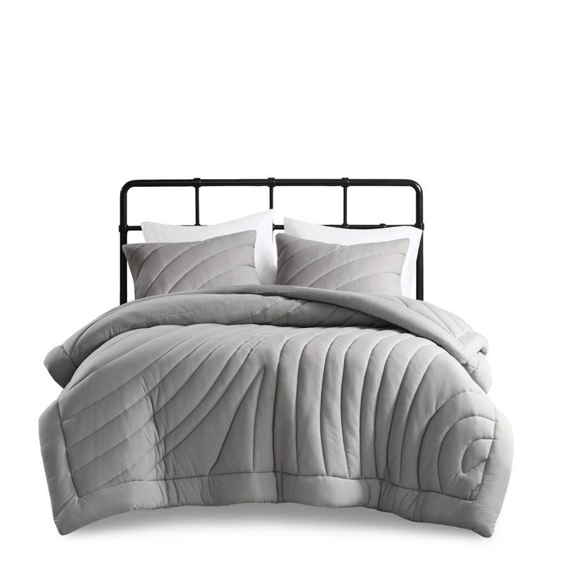 Édredon 3 pièces double / grand, style gris, rembourrage de 350 g / m², lavable à la machine, contient et 2 taies décoratives, étiquetées, incluses