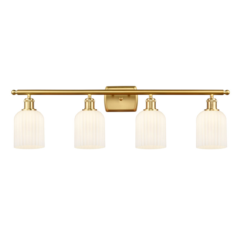 Éclairage pour meuble-lavabo à 4 lumières à intensité variable Fiennes Veil, Or satiné, Blanc brillant