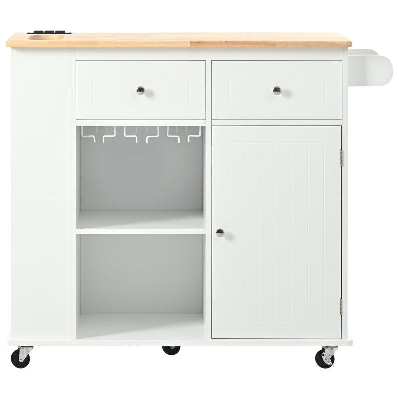 Kitchen Island With Power Outlet, White