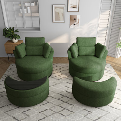 Upholstered Swivel Lounge Armchair With Storage Ottoman(Set of 2)
