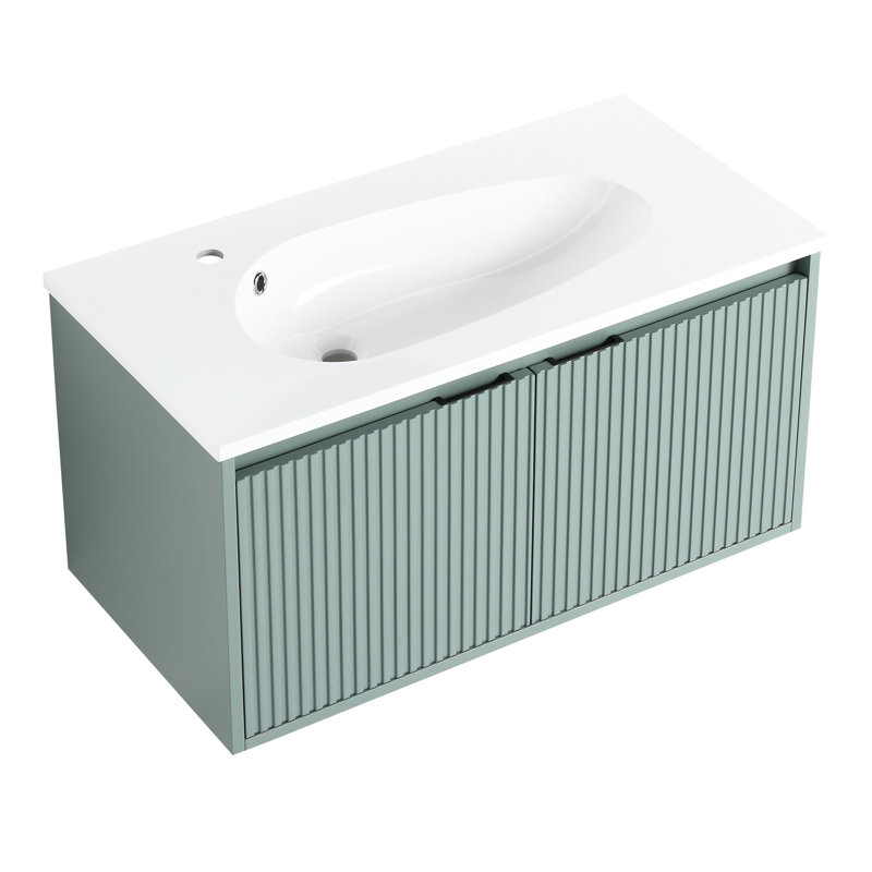 Meuble-lavabo moderne 36 po avec lavabo en résine - Armoire murale à 2 portes pour espace spacieux, poignées dissimulées, espace généreux
