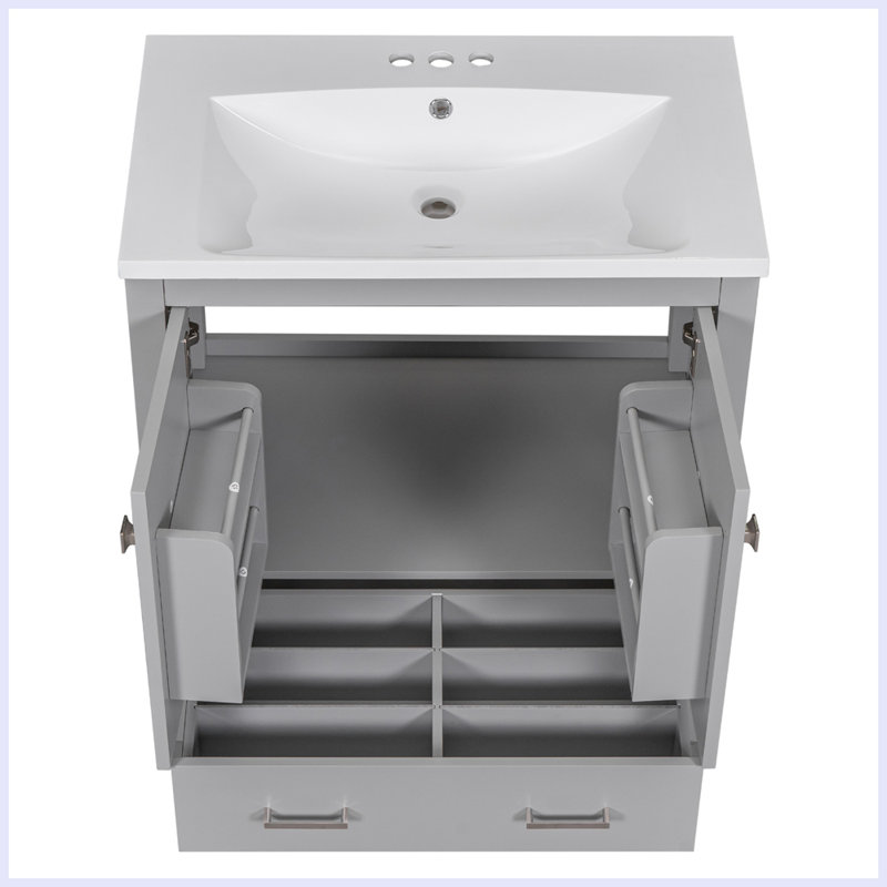 Meuble-lavabo moderne avec lavabo simple et tiroir, Gris