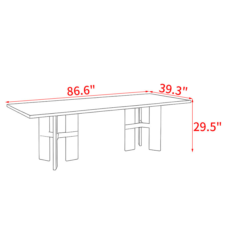 Ancient style rectangular solid wood dining table, 29.5"H x 86.6"L x 39.3"W, Wood