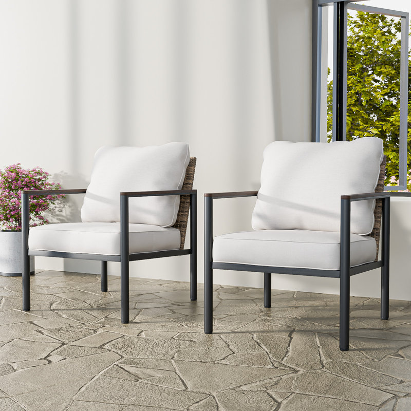 Patio Lounge Chairs with Cushions (Set of 2), Beige