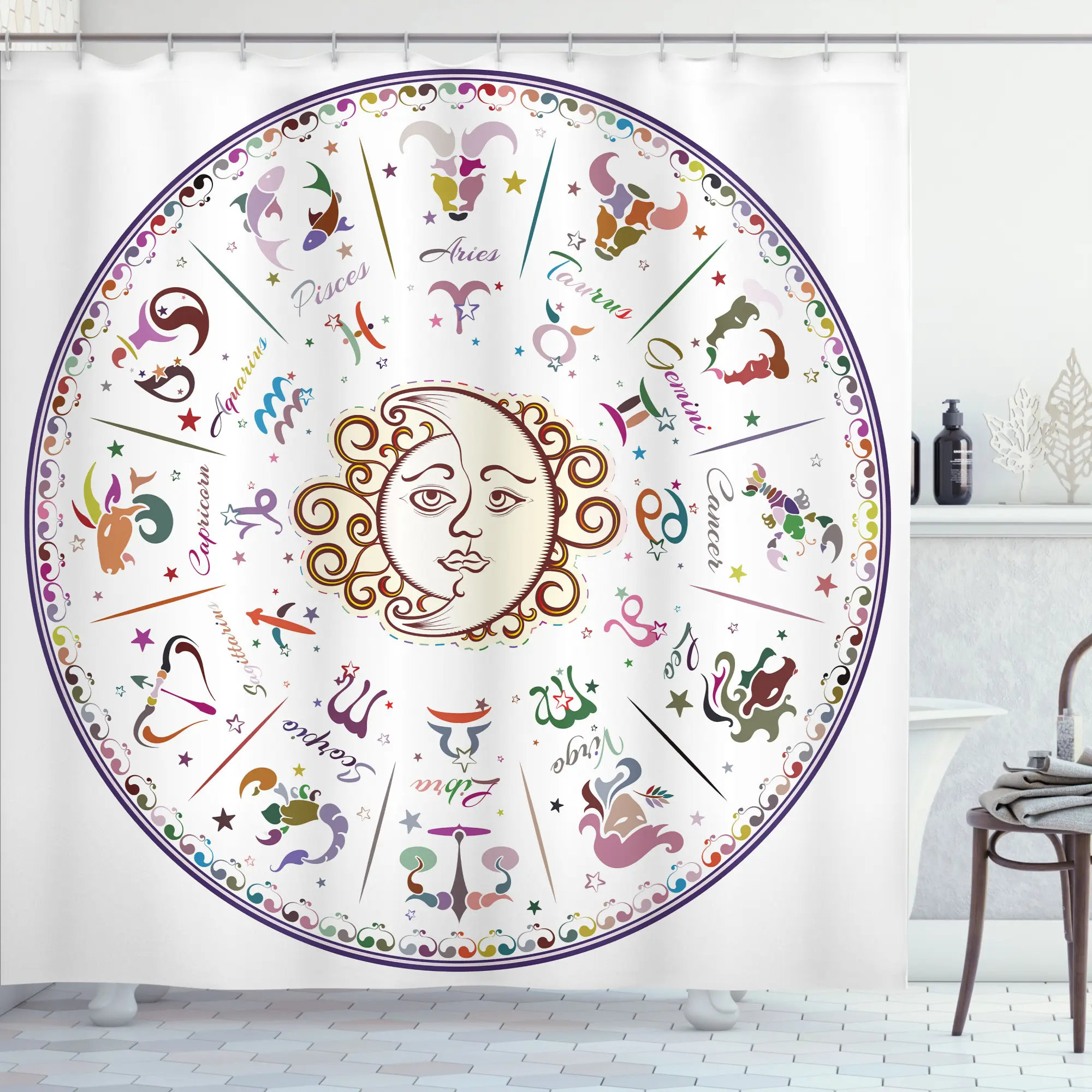 East Urban Home Forecast Astrology Zodiac Sign Shower Curtain + Hooks