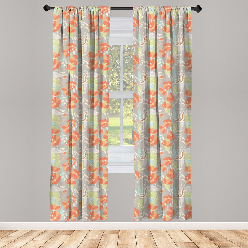 Floral Semi-Sheer Rod Pocket Curtain Panels, 28" x 95"