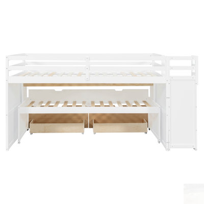 Lit mezzanine avec bureau coulissant et lit gigogne simple, lit superposé multifonctionnel avec 2 tiroirs de rangement et marches de rangement, jeu de lit et station de travail peu encombrants