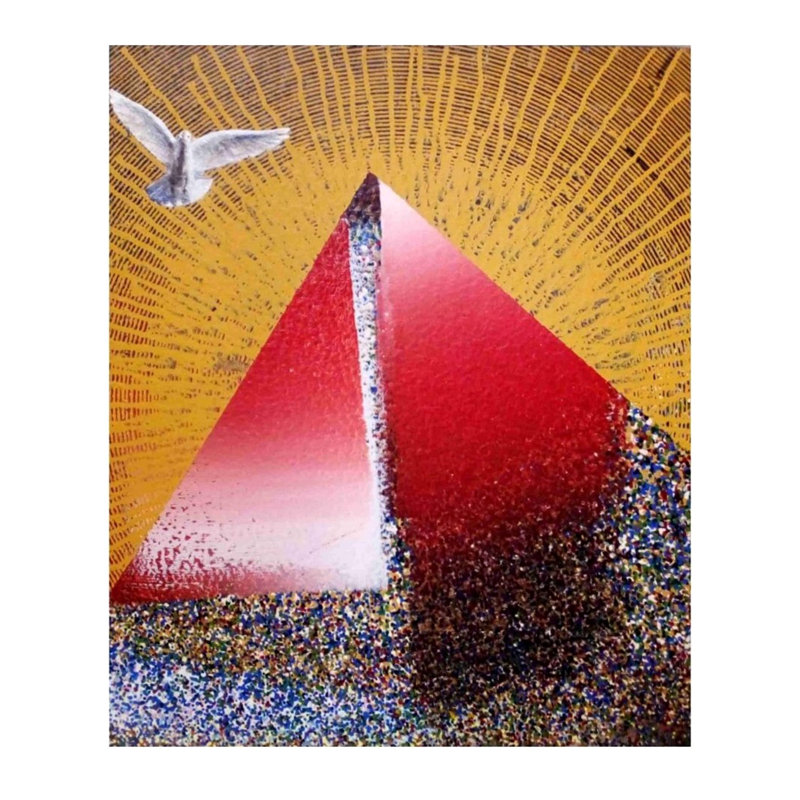 Pyramid with Bird Acrylic Painting by Ghanshyam Gupta – 24" x 20" Spiritual Abstract Canvas Art with Symbolic Pyramid and Bird Motif for Home Décor