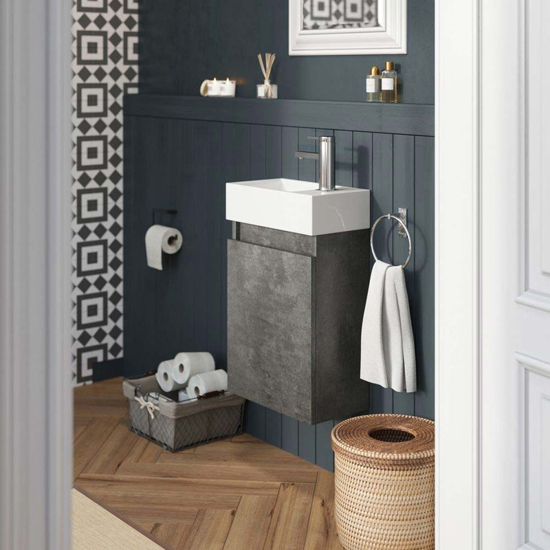 Kratos 390mm Single Bathroom Vanity with Integrated Polymarble Basin, Grey, Leached Oak