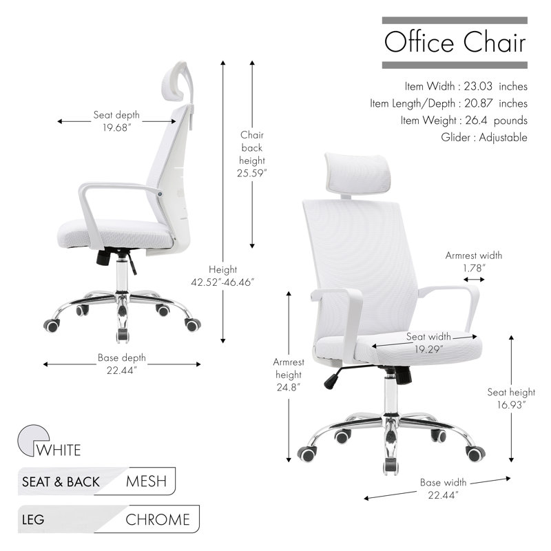 Chaise de travail en filet Johnathon, Blanc