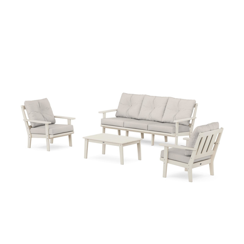 Oxford 4-Piece Deep Seating Set with Sofa, Dune Burlap, Teak