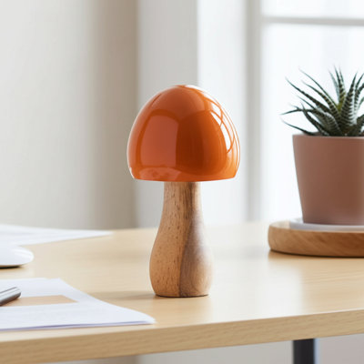 Mango Wood 6" Coned Mushroom Figurine in Burnt Orange.