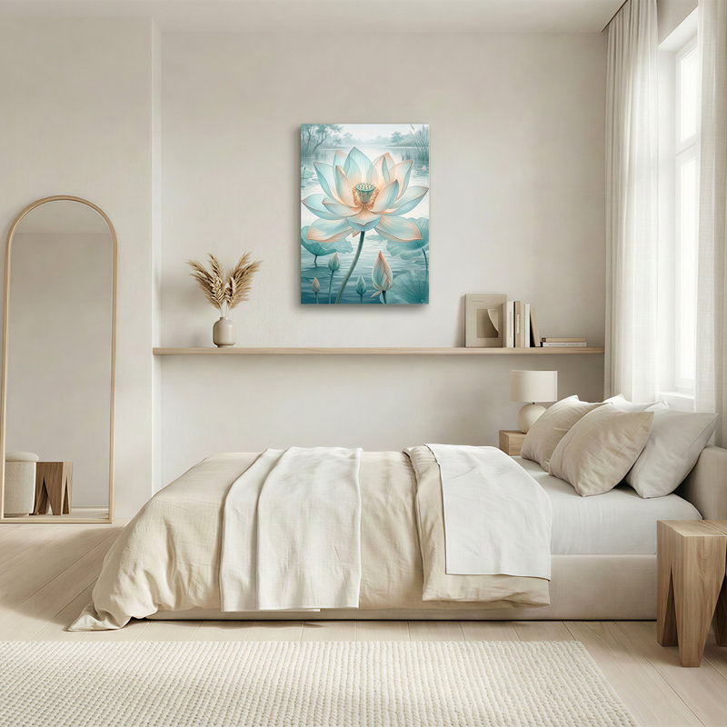 «Blue Lotus Flower», art mural sur toile bleu sarcelle, 24"H x 18"W