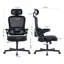 Chaise de bureau ergonomique en filet, chaise de bureau à haut dossier avec accoudoirs 3D, soutien lombaire vers le haut et le bas, chaise de bureau pivotante pour ordinateur avec appui-tête réglable en 2 dimensions, fonction d'inclinaison noire