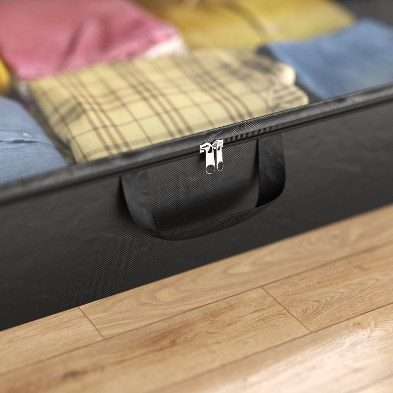 Charcoal Black Fabric Underbed Storage Organizer with Clear Window