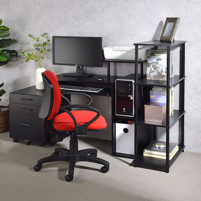 Bibliothèque noire 22,94 lb avec 4 tablettes en bois - Revêtement thermolaqué robuste et élégant pour une utilisation durable