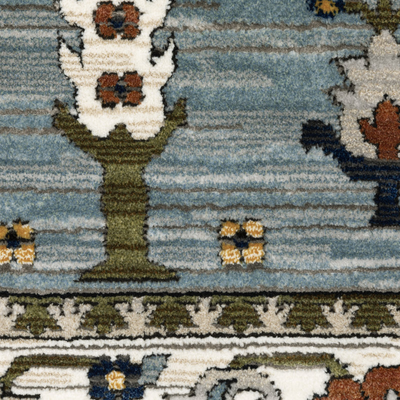 Tapis oriental bleu / vert Edgette, Tapis de couloir 2 pi 3 po x 7 pi 9 po