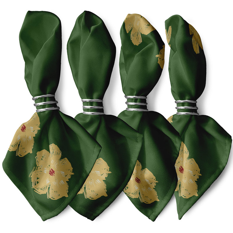 Ensemble de serviettes 4 pièces Brainard, L 18 po x L 18 po, Beige / vert / rouge