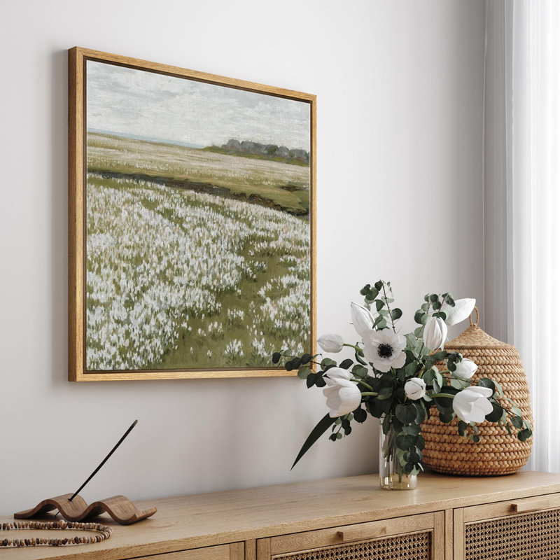 Tranquil Field of White Flowers, reproduction d'art sur toile, Toile naturelle, H 24 po x l 24 po