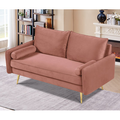 Modern Velvet Loveseat 2-Seater Couch,Nailhead Trim Sofa with Gold Metal Legs,Compact Upholstered Sofa for Apartment Living Room