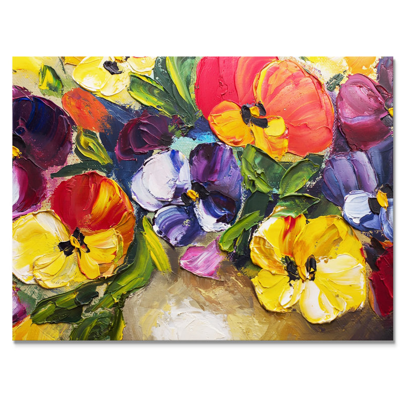 Fleurs rétro II - reproduction d'art sur toile, H 16 po x l 32 po x P 1 po, Toile tendue