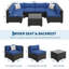 Ensemble de meubles de patio 7 pièces, canapé modulaire en rotin avec table basse et coussins, noir et bleu-520242017-520242023